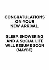 Funny New Baby Card for New Parents – Sleep & Social Life on Hold created by Amy Corlett