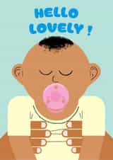 Cute new born baby card, mum and dad, parents. Hello Lovely ! created by @simonwelchillustration