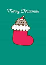 Cute Christmas Card - Pusheen - Hiding In Stocking created by Hype Cards
