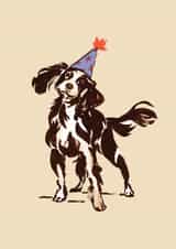 Cute Dog Birthday Card - Hand-Painted Spaniel in a Party Hat created by Shannon Woodfield Illustrator