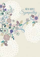 Pretty/traditional Sympathy card, feat. a floral design on a pattern background. created by Laura Darrington Design Ltd.