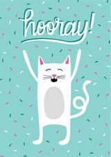 Cute Celebration Card - Happy Cat - Hooray! created by Kay Wolfersperger