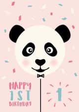 Cute 1st Birthday Card for Girl - Panda Balloon created by Macie Dot Doodles