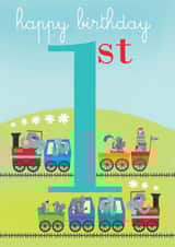 1st birthday card, happy 1st birthday, train, cute and funny created by Kali Stileman