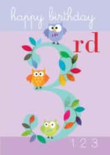 3rd birthday card card, happy birthday, owl, pretty and traditional created by Kali Stileman