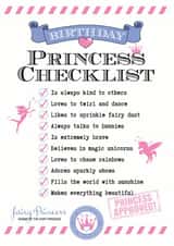 Cute Birthday Card - Female - Kids - Princess Checklist created by Eskimo Kiss Designs