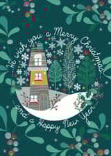 Modern/Contemporary Christmas Card, featuring a cute snow scene design. created by Laura Darrington Design Ltd.