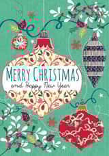 Modern/Contemporary hand drawn Christmas Card, featuring a festive bauble design created by Laura Darrington Design Ltd.