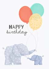Cute Elephant Birthday card - Balloons - Happy Birthday created by Sian Moore Illustration