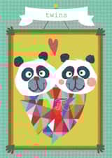 new baby card, twins, panda, cute and funny created by Kali Stileman