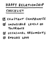 Funny List Typography Valentines Day Card / Anniversary Card - Happy Relationship Checklist created by Veronica Dearly
