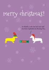 Exploding Dachshunds Christmas card created by Frankie Whistle