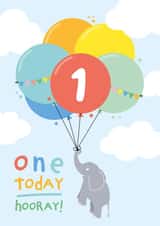 Colourful 1st Birthday Card for Boy or Girl - Balloons & Elephant created by Macie Dot Doodles