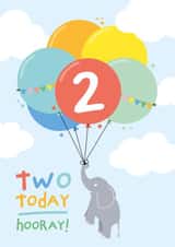 Colourful 2nd Birthday Card for Boy or Girl - Balloons & Elephant created by Macie Dot Doodles