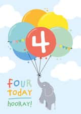 Colourful 4th Birthday Card for Boy or Girl - Balloons & Elephant created by Macie Dot Doodles