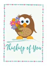 owl flowers Thinking of you Card 7488 created by HC Illustrations