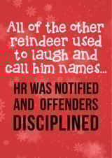 Reindeers disciplined for name calling Chistmas card created by Pottsy Prints