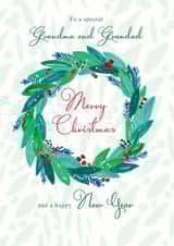 To a Special Grandma and Grandad - Wreath - Pretty - Happy New Year - Modern - Christmas Wreath - Christmas and New Year Card created by Rebecca Prinn
