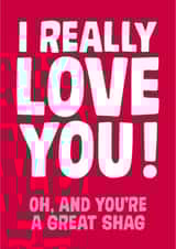Rude Typography Anniversary Card / Valentines Day Card - I Really Love You Oh And You're A Great Shag created by Dean Morris Cards