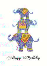 Birthday card with richly decorated elephants created by Cathy Simpson