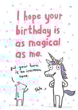 Funny cute birthday card for all ages - magical unicorn created by Sarah Ray