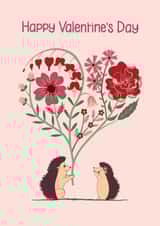 Adorable Valentine's Day Card with Hedgehog giving a Heart Shaped Flower Bouquet created by Ness Nordberg