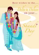 Dulha & Dulhan on your Shaadi day - Beautiful illustrated card created by Personalised Celebrations