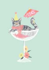 Cute Birthday Card - Cat - Cocktail Glass created by Louise Tiler