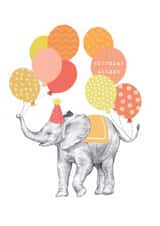 Cute Birthday Card - Elephant With Balloons - Party Hat - Arty created by Louise Tiler