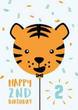 Cute 2nd Birthday Card for Boy or Girl - Tiger Balloon created by Macie Dot Doodles