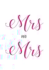 Mrs and Mrs - Simple pink typography wedding card created by Russet and Gray