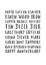 Classic Typography Anniversary Card - Paper, Cotton, Leather, Linen, Wood, Iron created by Russet and Gray