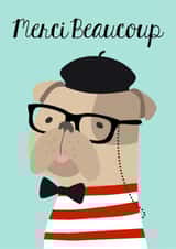 French Bull Dog Thank You Card - Bull Dog - Merci Beaucoup created by The Grumpy Pug