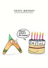 Cute Birthday Card - Pun - Boomerang - Many Happy Returns created by Cardinky