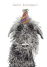 Cute Scruffy Dog Birthday Card -  Wolfhound / Deerhound  - Party Animal - Party Hat created by Harriet Lowther