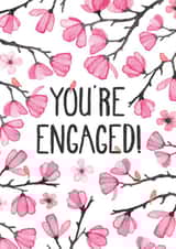 Pink Cherry blossom flowers engagement card created by Elena O'Neill