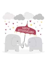 Cute Elephant Raining Hearts Anniversary Card - Umbrella - Elephants - Happy Anniversary created by Wink Design - Michelle Roberts
