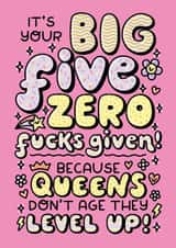 Funny 50th Birthday card for her. Cute and sweary quote. Your big five zero. created by Katie Ruby Illustration