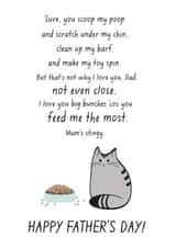 Cute Fathers Day Card - Poem - From The Cat - I Love You Big Bunches Cos You Feed Me The Most created by Miümi Cat