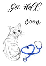 Get well soon Sad cat with stethoscope created by Amy Cockcroft