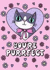 Cute Valentines, Birthday or Thank You Card - Cat - You’re Purrfect created by Katie Ruby Illustration