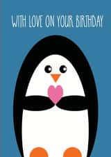 Penguin love birthday card created by Adam Regester