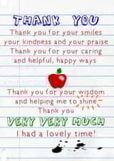 Cute Teacher Poem Thank You Card - Teacher - Poem - Thank You For Your Smiles You Kindness And Your Praise Thank You For Your Caring And Helpful Happy Ways created by Giddy Kipper