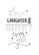 Cute Rhyme Typography Wedding Card - Love Laughter & Happily Ever After created by Katie Phythian Design