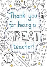 Thank you for being a great teacher colour in card created by Hazel Fisher Creations