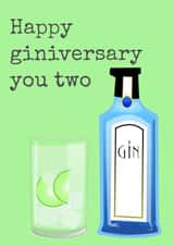 Gin Pun Anniversary Card - Happy Giniversary You Two created by Doodle Dot Design Co