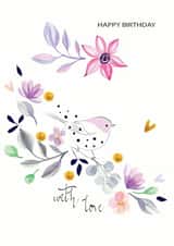 Watercolour Bird With Flowers Birthday Card created by SABIVO Design by Sabina