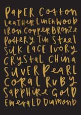 Traditional Golden Typography Anniversary Card - Paper, Cotton, Leather, Linen, Wood, Iron, Copper, Bronze created by Old English Company