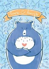 Love & Hugs Blue Bear with Heart created by Kate Chesterton