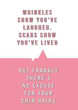 Facial Hair Birthday Card - Funny and Cheeky - Theres No Excuse For Your Chin Hairs created by Tess Cards